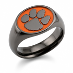 Clemson signature oval signet ring in polished black zirconium with Tiger Paw emblem and wide shank