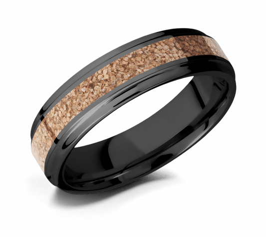 Black Zirconium Ring with Dino Bone Tan Inlay - 6mm 