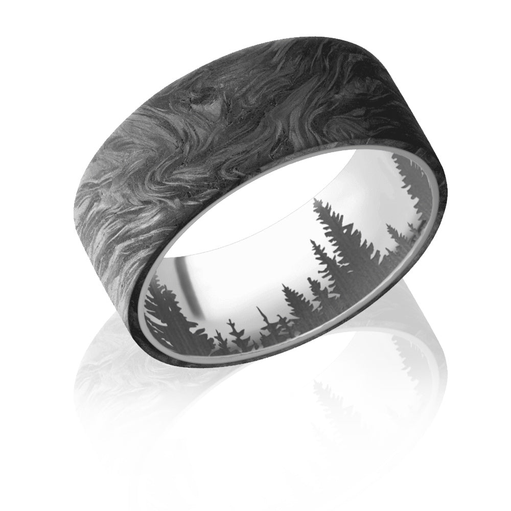 Forged Carbon Fiber Ring with Forest Line Inside Engraving - Camo Ever After