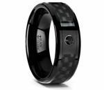 Carbon Fiber Inlay Ring with Black Inset Diamond 