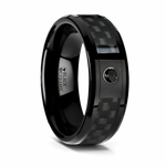 Carbon Fiber Inlay Ring with Black Inset Diamond 