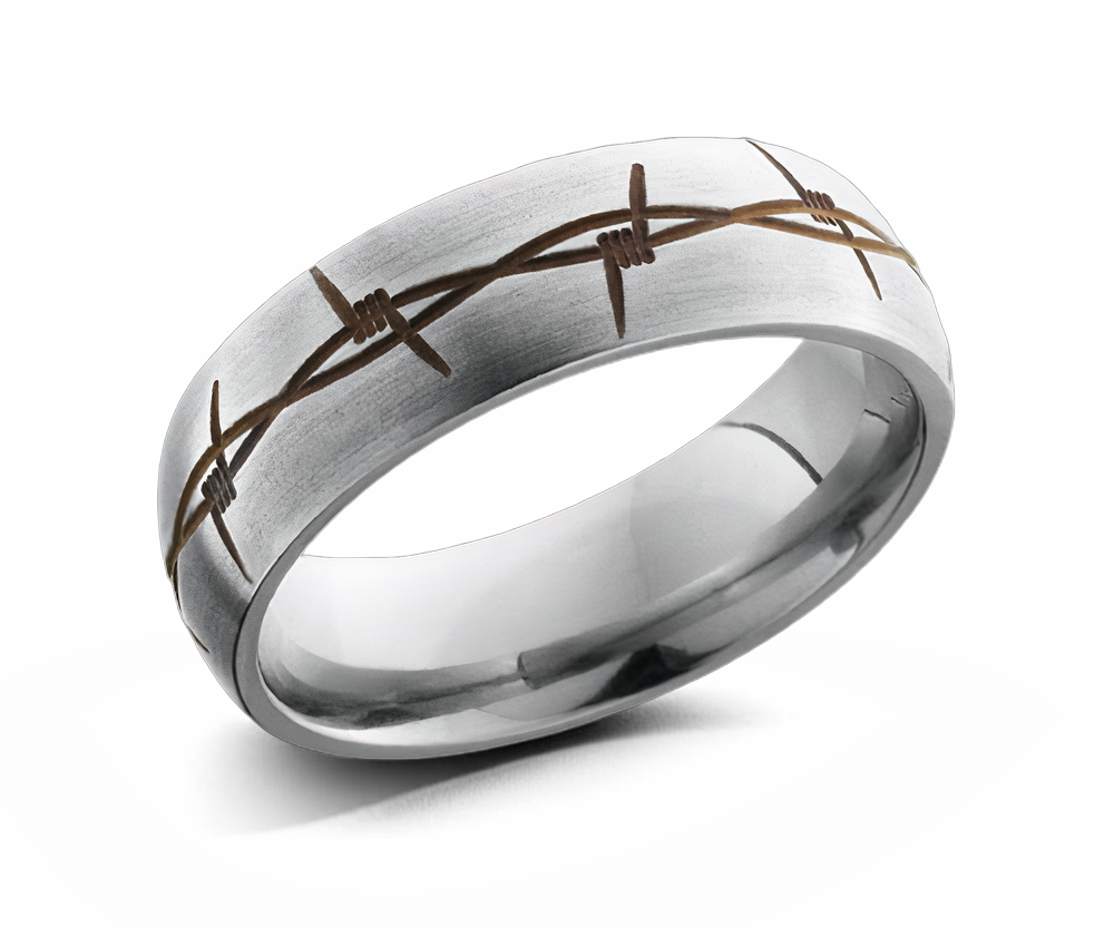 Domed Band with Rust Barbed Wire Design 