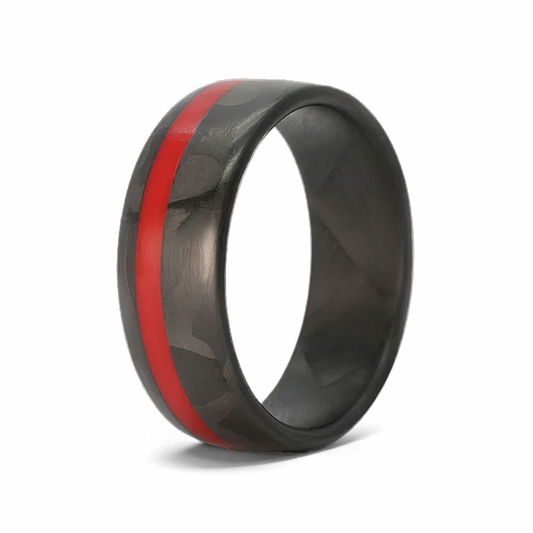 Thin Red Line Ring in Carbon Fiber 