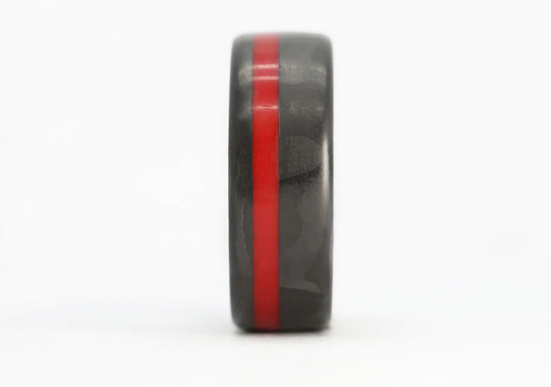 Thin Red Line Ring in Carbon Fiber 