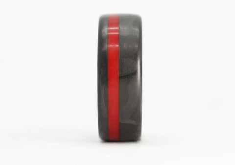 Thin Red Line Ring in Carbon Fiber
