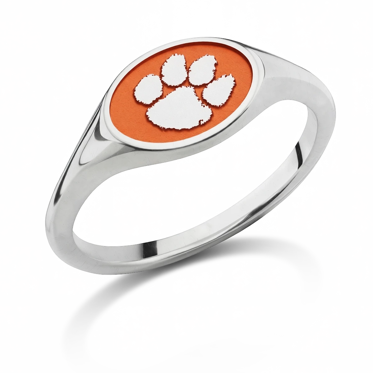 Clemson small oval signet ring in polished cobalt chrome featuring the Tiger Paw emblem
