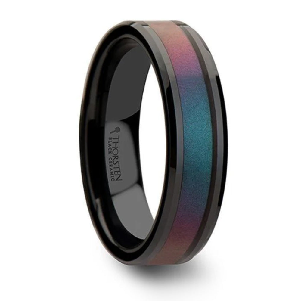 Blue and purple color changing inlay ring