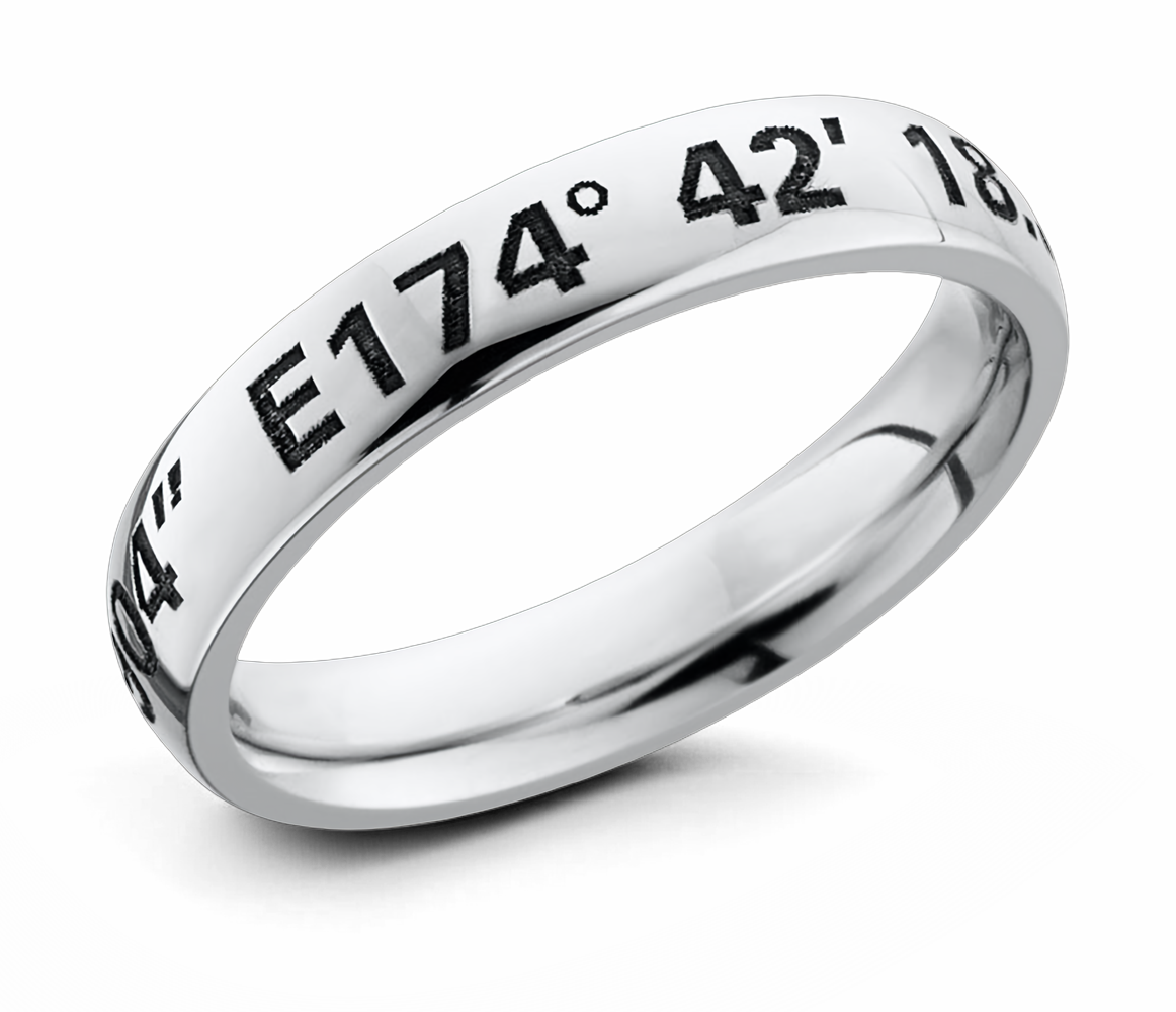 Ring with Coordinates - Latitude and Longitude 4mm Cobalt 