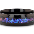 Black Tungsten Ring with Crushed Alexandrite and Dark Blue & Purple Crushed Goldstone 
