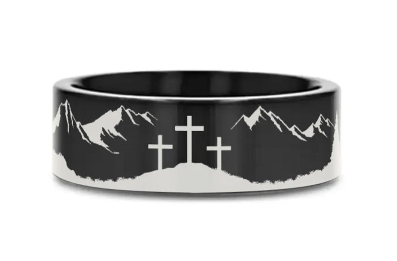 Crosses on Mountain Scenery Ring - Camo Ever After