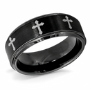 Black Tungsten Christian Ring with Crosses 