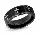 Black Tungsten Christian Ring with Crosses 