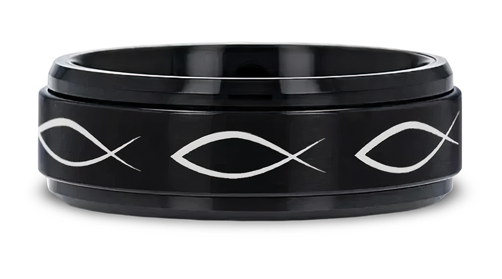 Spinning Center Jesus Fish Tungsten Ring 