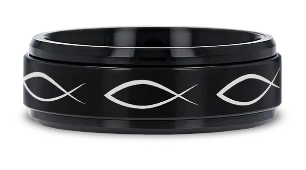Spinning Center Jesus Fish Tungsten Ring 