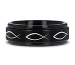 Spinning Center Jesus Fish Tungsten Ring 