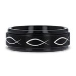 Spinning Center Jesus Fish Tungsten Ring 