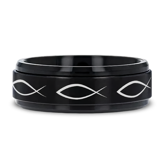 Spinning Center Jesus Fish Tungsten Ring 