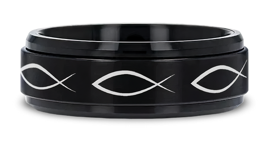 Spinning Center Jesus Fish Tungsten Ring 