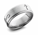 Christian Wedding Band Titanium - Cross & Fish 
