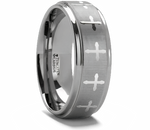 Tungsten Christian Ring with Crosses - 8mm 