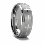 Tungsten Christian Ring with Crosses - 8mm 