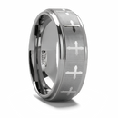 Tungsten Christian Ring with Crosses - 8mm 