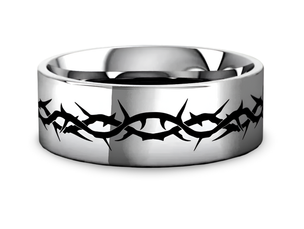 Crown of Thorns Ring Flat Tungsten 