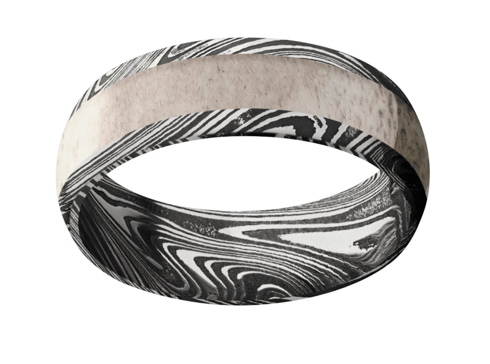 Acid Etched Damascus Antler Ring - Camo Ever After