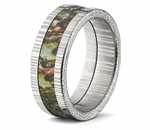 Damascus Steel Ring with Mossy Oak Inlay - 8mm Flat 