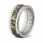 Damascus Steel Ring with Mossy Oak Inlay - 8mm Flat 