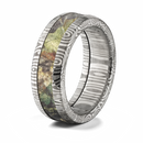 Damascus Steel Ring with Mossy Oak Inlay - 8mm Domed 