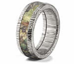 Damascus Steel Ring with Mossy Oak Inlay - 8mm Domed 