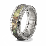 Damascus Steel Ring with Mossy Oak Inlay - 8mm Domed 