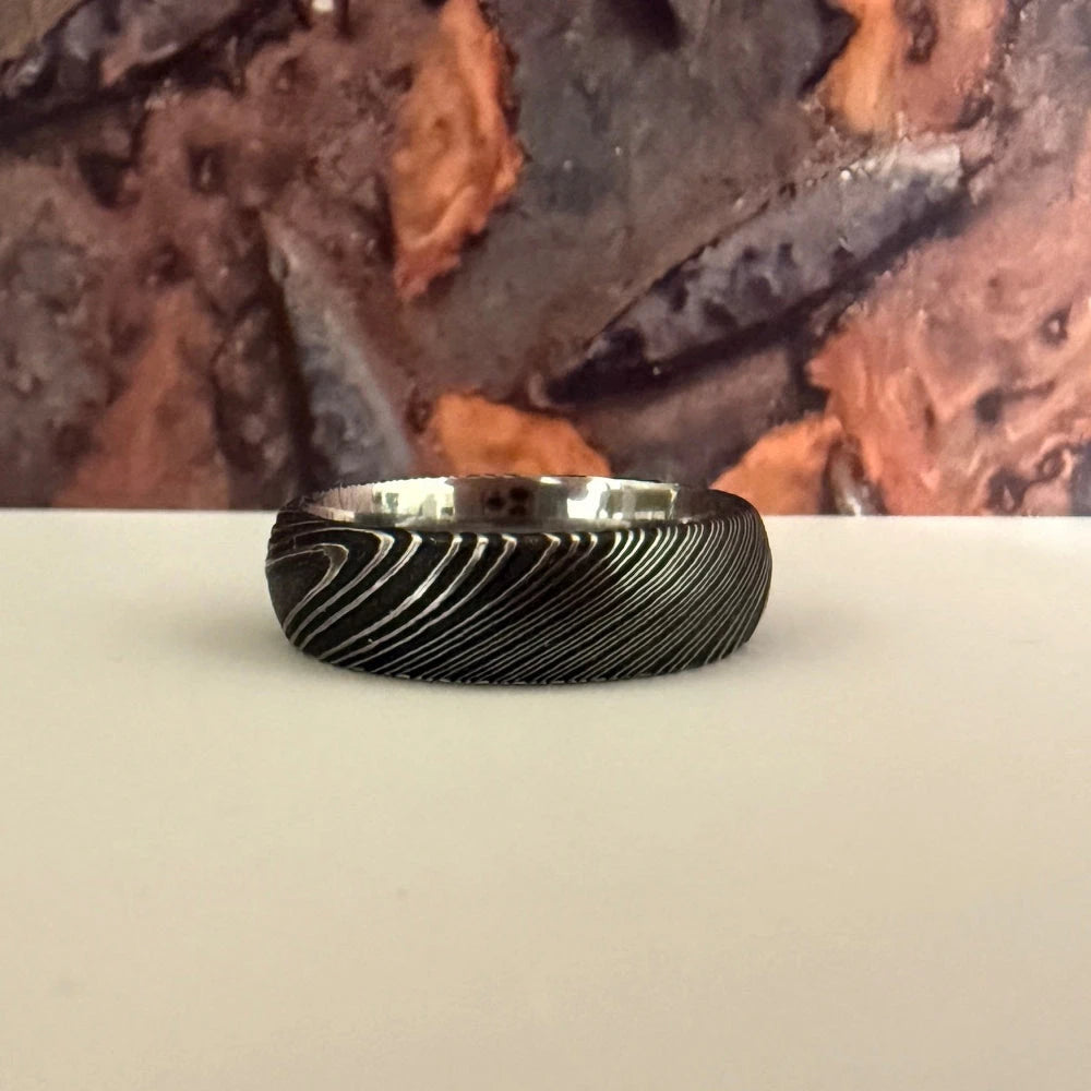 Acid Etched Damascus Steel Ring Clearance - SIZE 8 