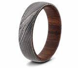 Damascus Steel Ring with Rosewood Sleeve 6mm 