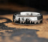 Damascus Steel Tree Line Wedding Band 