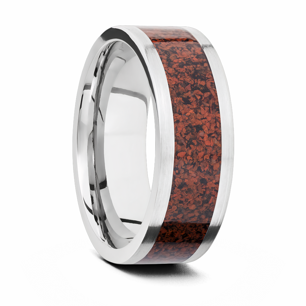 Red Dinosaur Bone Ring - Matte Titanium 8mm 