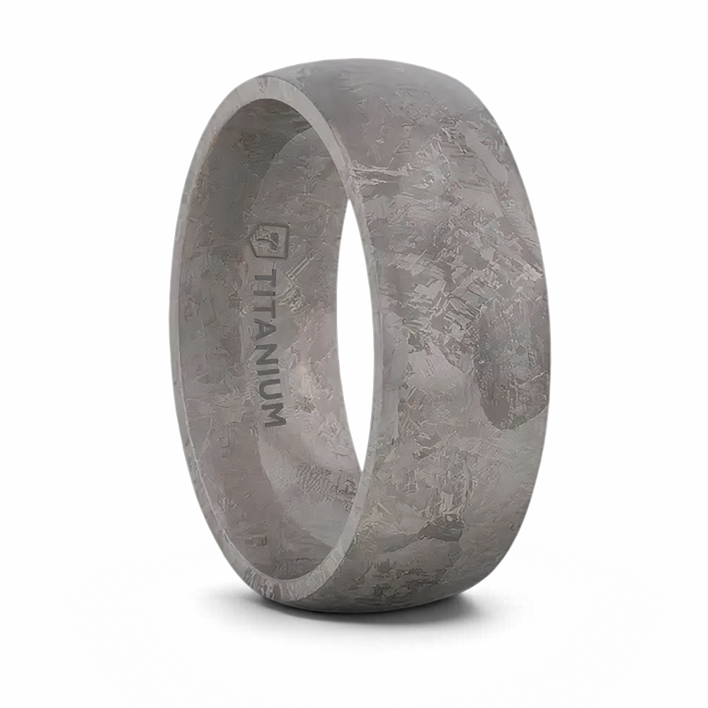 Domed Titanium Ring with Meteorite Pattern 