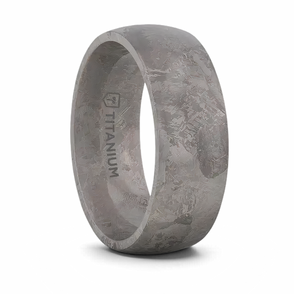 Domed Titanium Ring with Meteorite Pattern 