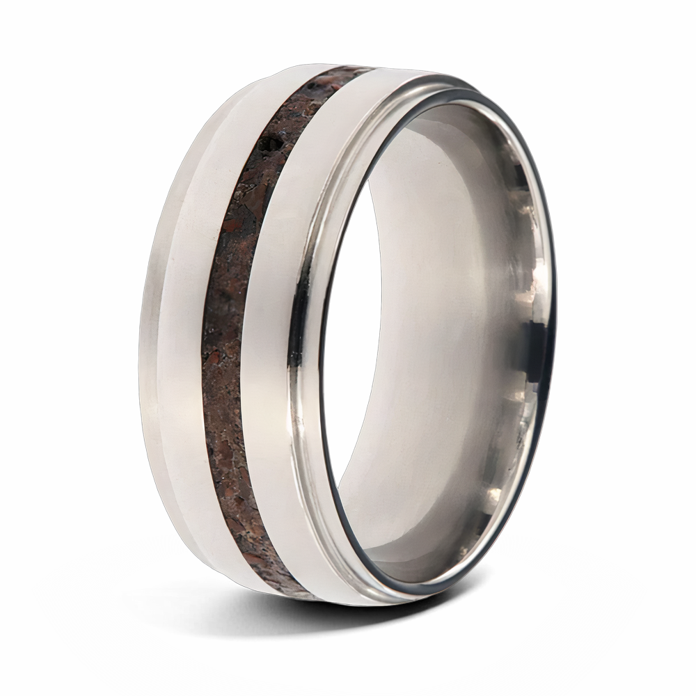 Dinosaur Bone Wedding Band - 9mm Groved Edges 