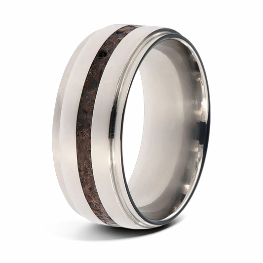 Dinosaur Bone Wedding Band - 9mm Groved Edges 