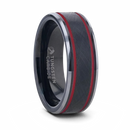 Black Tungsten Men's Ring with Double Red Stripe 