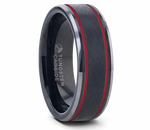 Black Tungsten Men's Ring with Double Red Stripe 