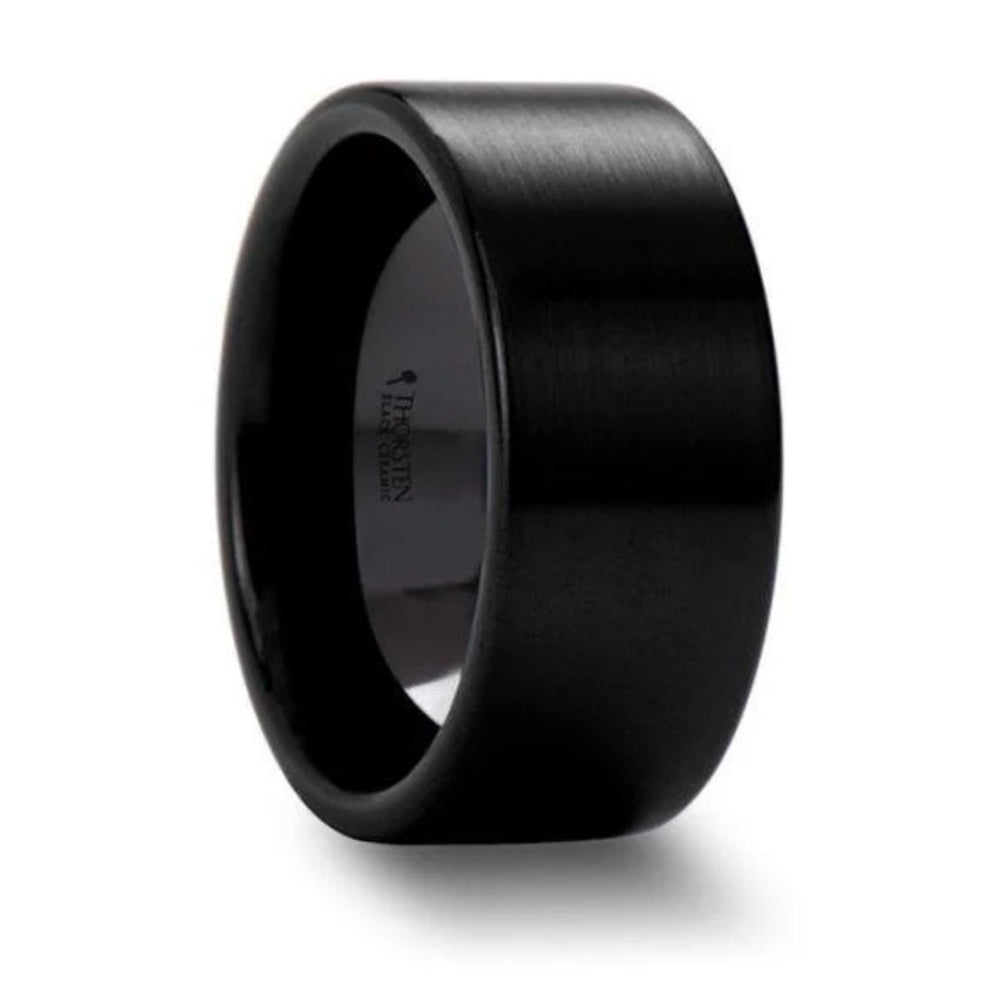 Flat Pipe Cut Black Ceramic Band - 4mm to 12mm - Camo Ever After