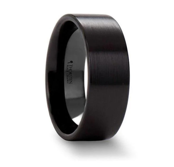 Flat Pipe Cut Black Ceramic Band - 4mm to 12mm - Camo Ever After