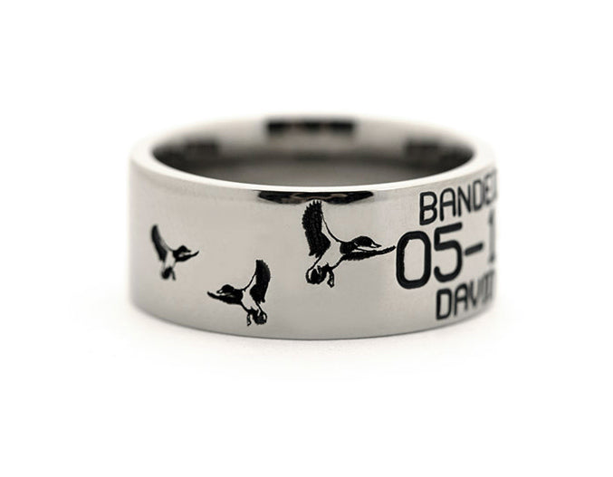 Duck Band Wedding Ring with Laser Carved Ducks