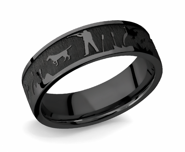 Laser Carved Duck Hunt Scenery Ring - 7mm Zirconium - Camo Ever After