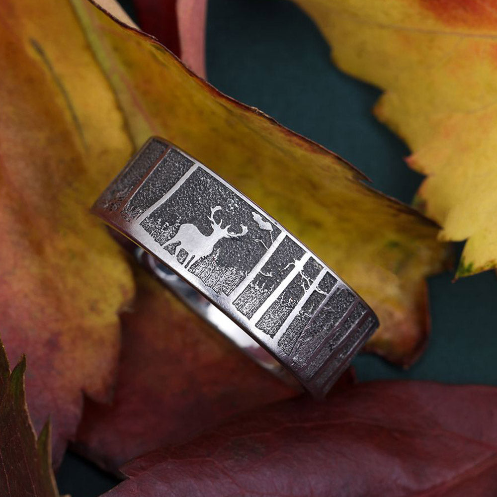 Laser Carved Elk Mountain Ring - 9mm