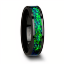 Emerald Green & Sapphire Blue Opal Inlay Ring in Ceramic 