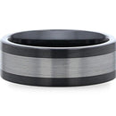 Black Ceramic Ring with Brushed Tungsten Inlay - Camo Ever After